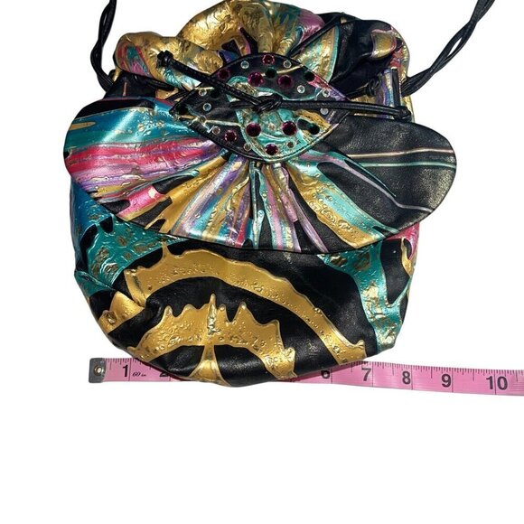 Terry Toni Vintage Womens Jacket and Bag Set Size Small Black Hand Painted - Picture 8 of 10